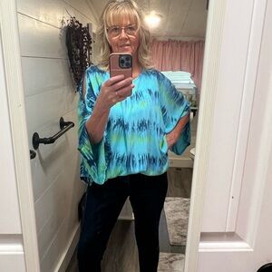 Blue and Green Women's Top - S/M